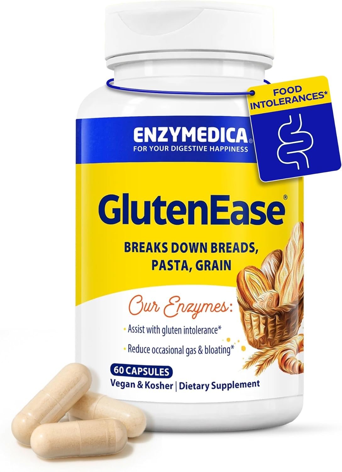 Enzymedica GlutenEase - Digestive Enzyme Supplement for Women & Men, Gluten & Casein Sensitivity Support, Enzymes for Digestion & Gut Health, Helps Gas & Bloating - 60 Caps Gsupps Australia