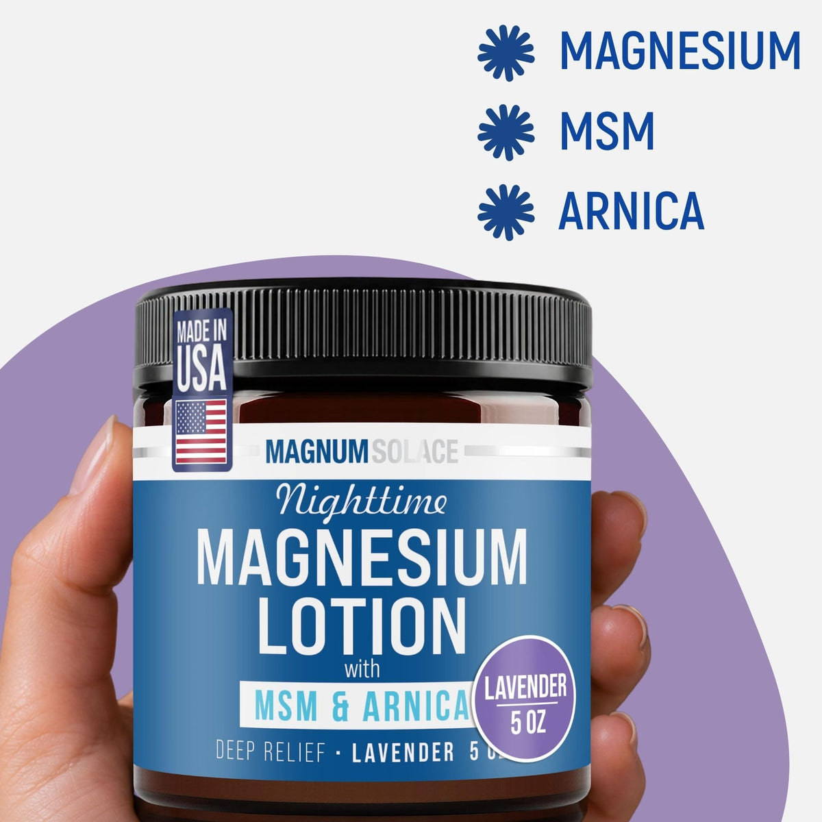 Magnum Solace Nighttime Magnesium Lotion with MSM & Arnica – Highly Concentrated Magnesium for Muscles & Joints – Apply to Legs or Feet Before Bed – Skin-Friendly Magnum Solace