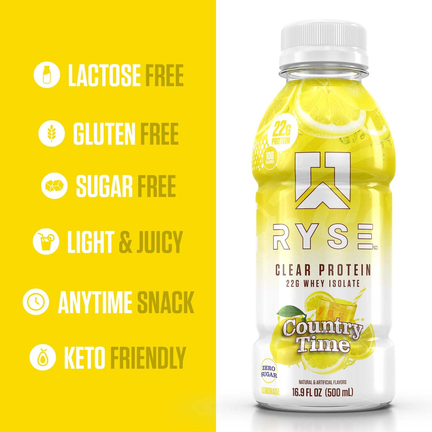 RYSE Clear Protein Drink - Variety Pack - 100 Calories, 22g Whey Isolate Protein Shake, Sugar-Free, 0g Fat & Lactose-Free - Refreshing Ready-to-Drink Beverage - 16.9 fl oz Bottles (12-Pack)