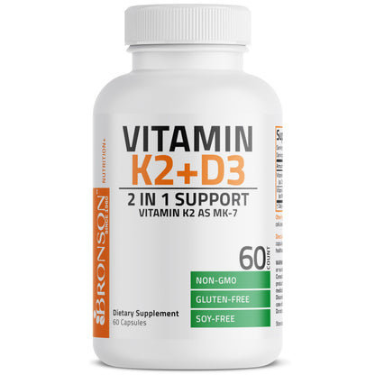 Bronson Vitamin K2 D3 (MK7) Supplement Non-GMO Formula Vitamin D3 5000IU (125 mcg) & 90 mcg K2 MK-7 Bronson