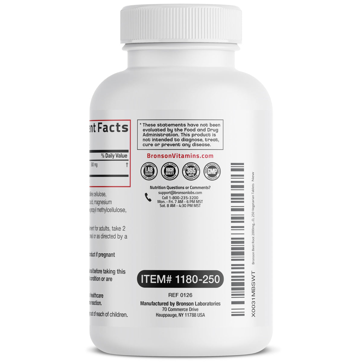 Bronson Beet Root Extra Strength, Non-GMO, 250 Vegetarian Tablets Bronson