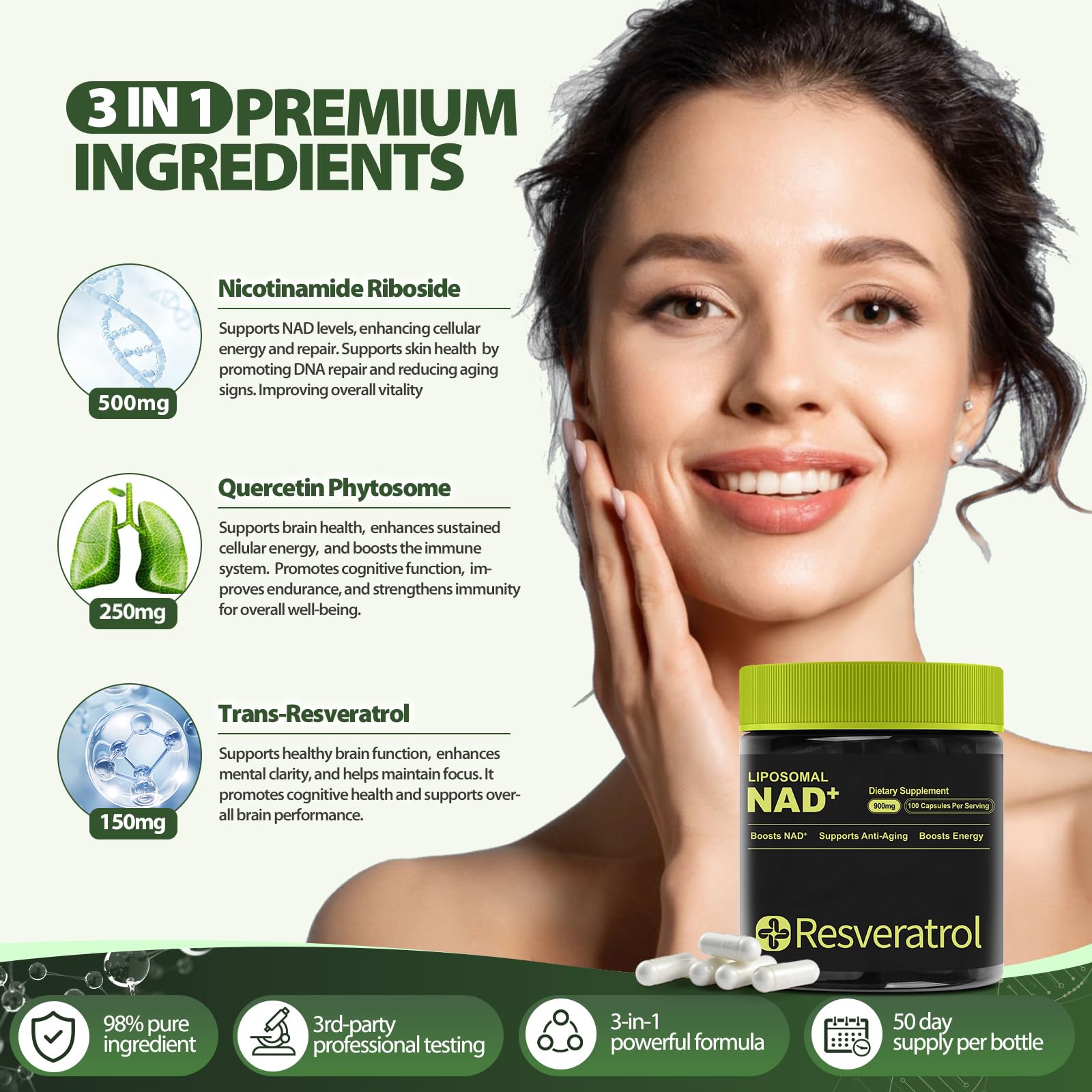BOSNETHUINH NAD+ Supplement, NAD Nicotinamide Riboside Resveratrol, Liposomal NAD - NMNH Supplement Alternative for Anti-Aging, Mental Clarity & Cellular Energy 100 Capsules BOSNETHUINH buy australia supplements