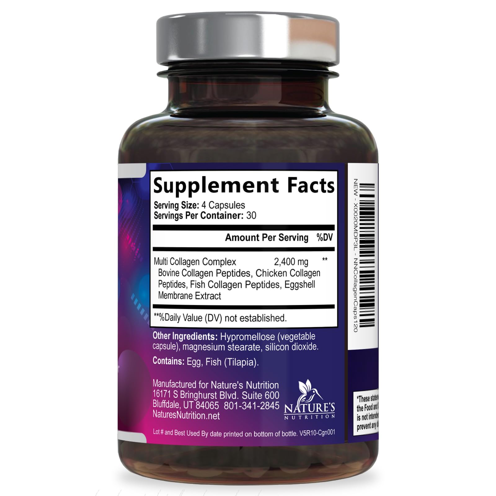 Multi Collagen Pills 2400 mg - Advanced Types I, II, III, V, X - Hydrolyzed Multi Collagen Peptides Pills, Collagen Supplements for Women & Men - Hair, Skin, & Nail Support Supplement - 120 Capsules Nature's Nutrition buy australia supplements