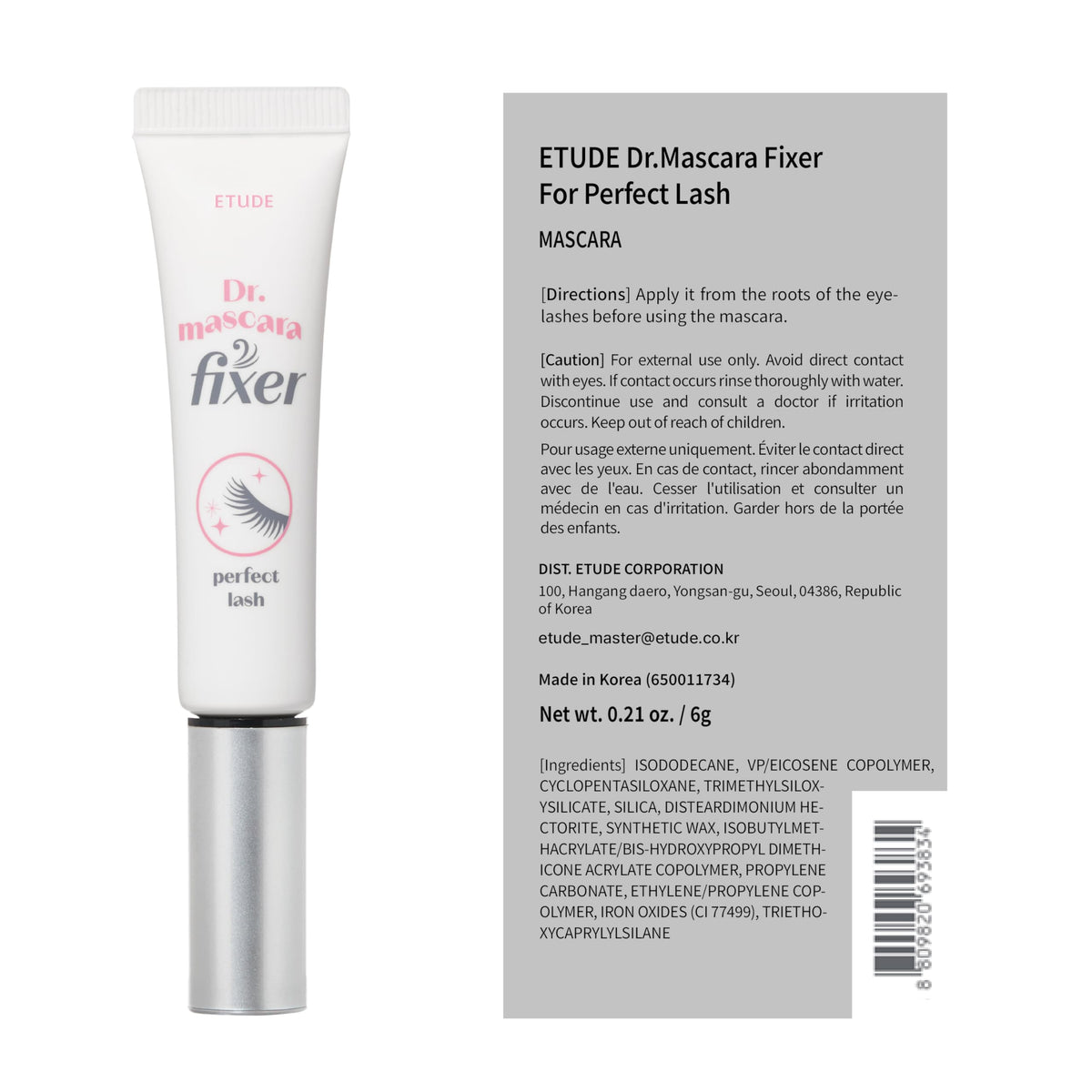 ETUDE Dr. Mascara Fixer for perfect lash, Mascara primer, Curl Hold ETUDE