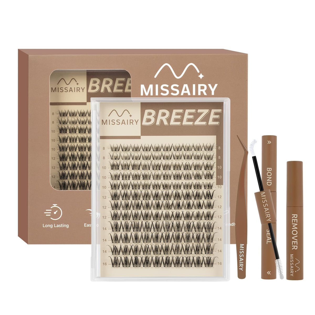 MissAiry Spider Breeze Lash Clusters Kit, Wispy Natural Eyelash Clusters DD Curly Lashes Cluster 8-16mm Cluster Eyelash Extensions Reusable Individual Lashes with Invisible Band for DIY at Home MissAiry