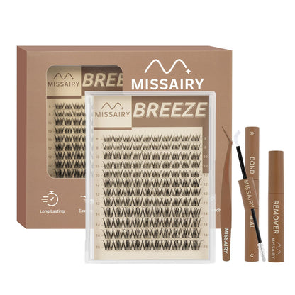 MissAiry Spider Breeze Lash Clusters Kit, Wispy Natural Eyelash Clusters DD Curly Lashes Cluster 8-16mm Cluster Eyelash Extensions Reusable Individual Lashes with Invisible Band for DIY at Home MissAiry