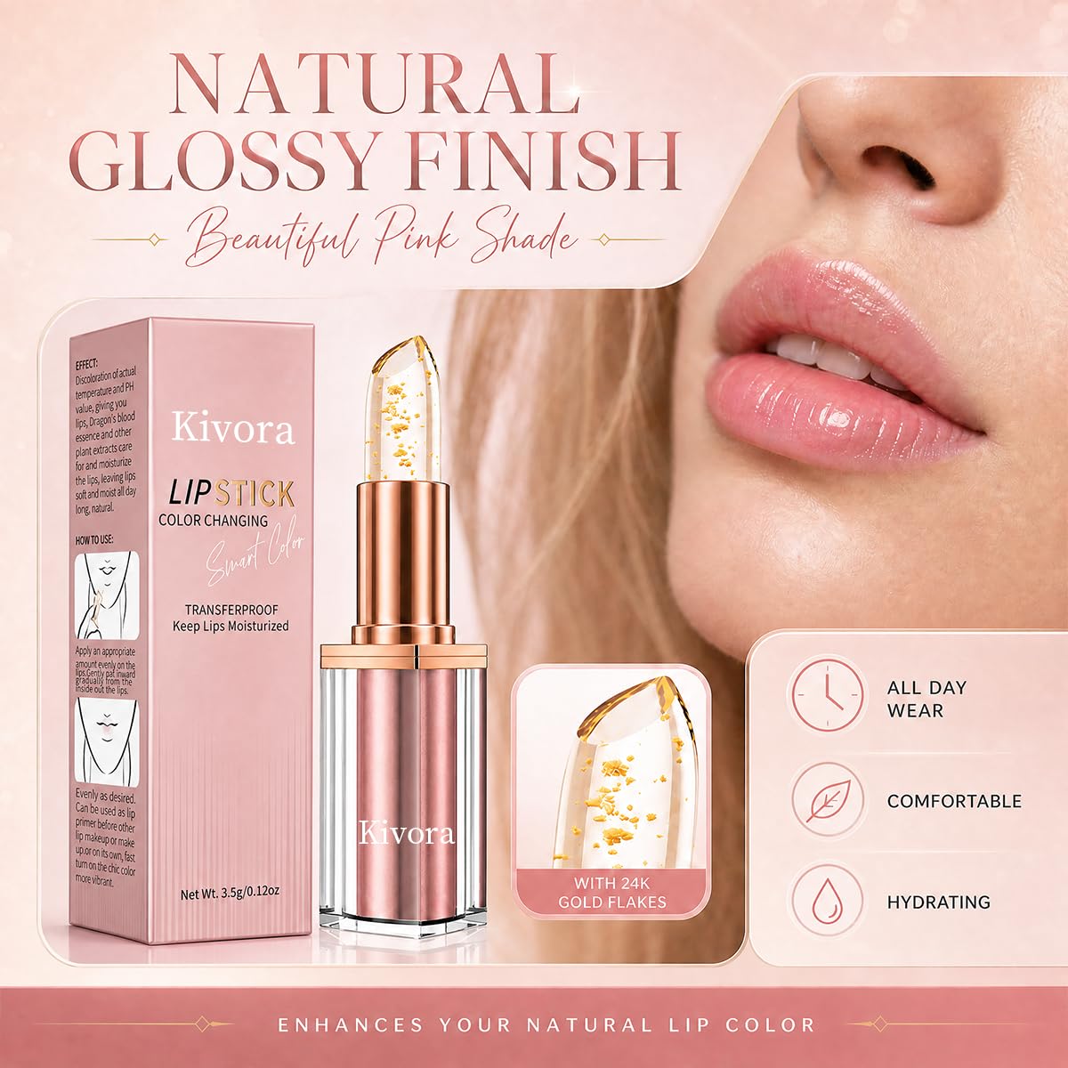 Kivora Lipstick（2 Pack）,Latest Rose Gold Kivora Lipstick for Mature Lips,PH Lipsticks Color Changing, Long Lasting Moisturizing Tinted Lip Balm Generic
