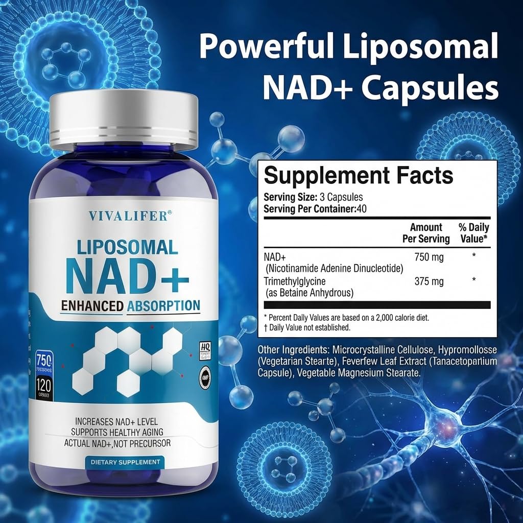 Liposomal NAD+ Supplement 750mg - 120 Capsules NMN Alternative Superior Absorption & Bioavailability -True Nicotinamide Adenine Dinucleotide for Cellular Energy, DNA Repair Support & Healthy Aging DQQI buy australia supplements