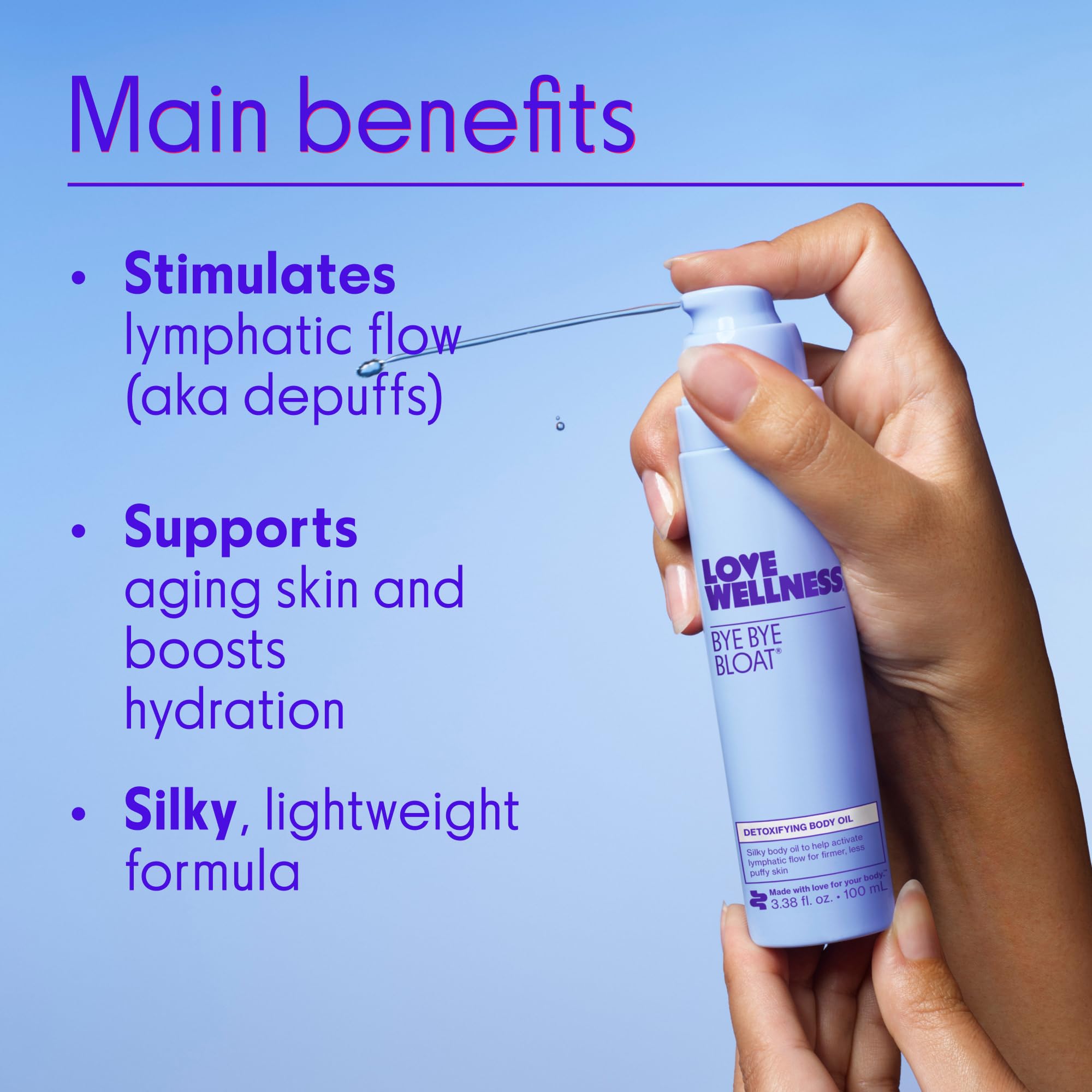 Love Wellness Bye Bye Bloat Detoxifying Body Oil | Lymphatic Drainage Oil to Hydrate, Depuff & Awaken Skin | Reduce Swelling Massage Oil for Women with Peppermint, Grapefruit & Rosemary Oil |100 mL Love Wellness buy australia supplements