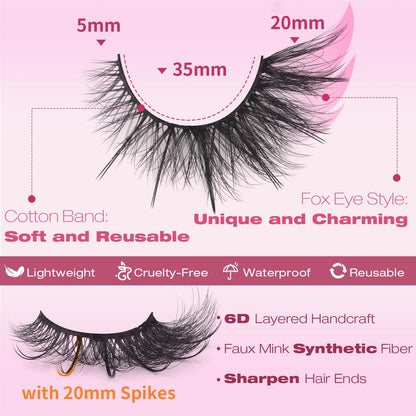Fox Eye Lashes Wispy Faux Mink Lashes Volume Fairy Cat Eye Lashes That Look Like Extensions Spiky Fake Eyelashes 20mm Long Lash with Spikes Kiromiro
