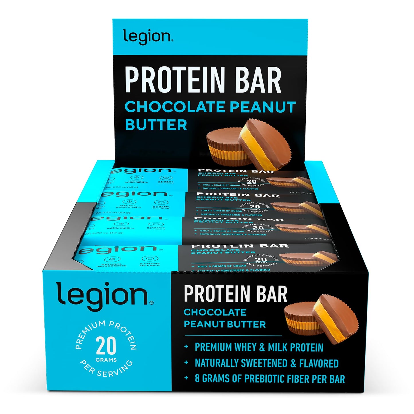 Legion Chocolate Chip Cookie Dough Protein Bar - 100% Whey Protein Bars Low Sugar High Protein with Prebiotic Fiber - Soy-Free, Gluten Free, Naturally Flavored, Low Fat, High Protein Bars (12 Count)