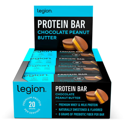 Legion Chocolate Chip Cookie Dough Protein Bar - 100% Whey Protein Bars Low Sugar High Protein with Prebiotic Fiber - Soy-Free, Gluten Free, Naturally Flavored, Low Fat, High Protein Bars (12 Count)