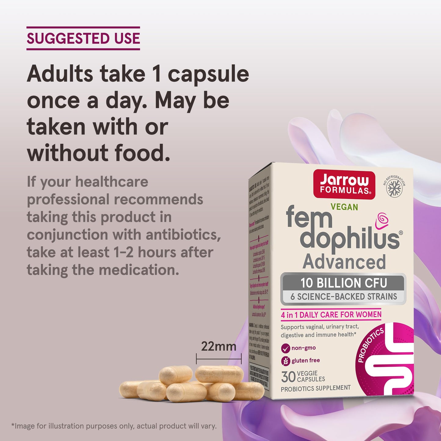 Jarrow Formulas Fem-Dophilus Advanced Vaginal & Digestive Probiotics 10 Billion CFU with 6 Science Backed Strains, for Vaginal, Urinary Tract Jarrow Formulas
