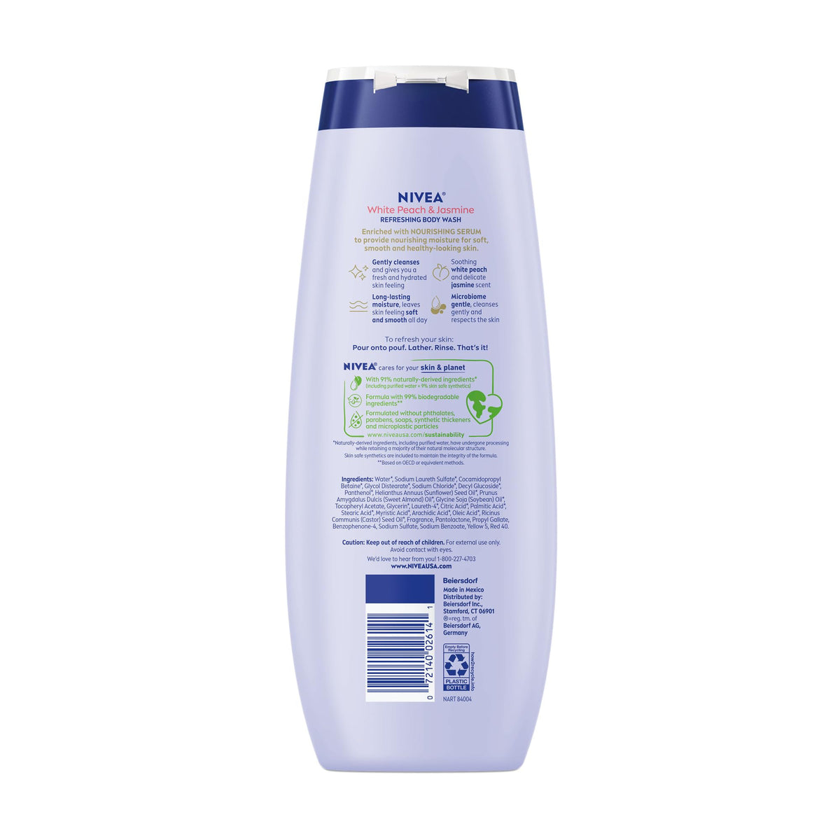 NIVEA Refreshing White Peach and Jasmine Body Wash, 20 FL OZ NIVEA