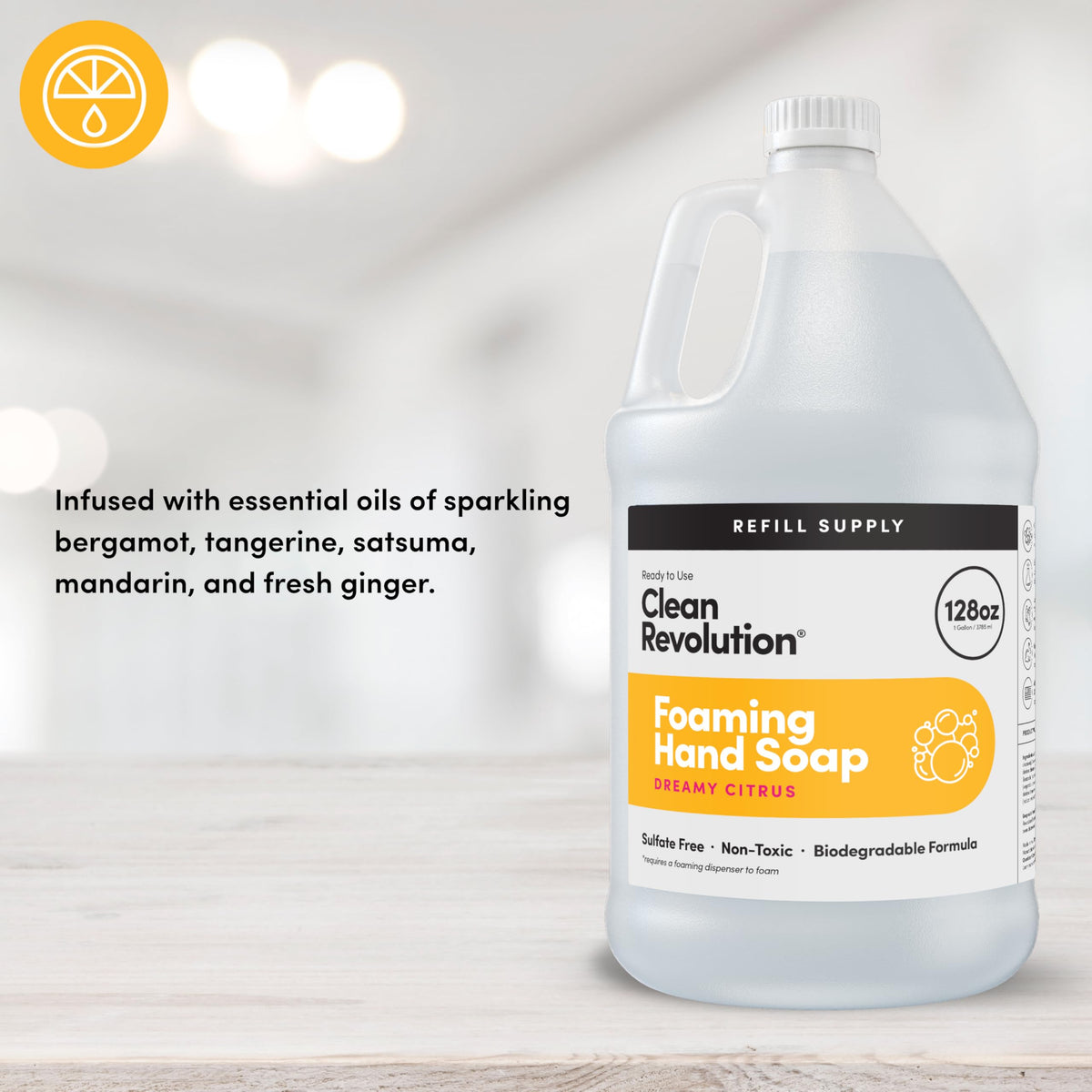 Clean Revolution Foaming Hand Soap Refill with Real Essential Oils, Moisturizing Sulfate-Free Hand Soap, Ready-to-Use Foam Soap Refill for Kitchen & Bathroom (Dreamy Citrus, 128oz) Clean Revolution