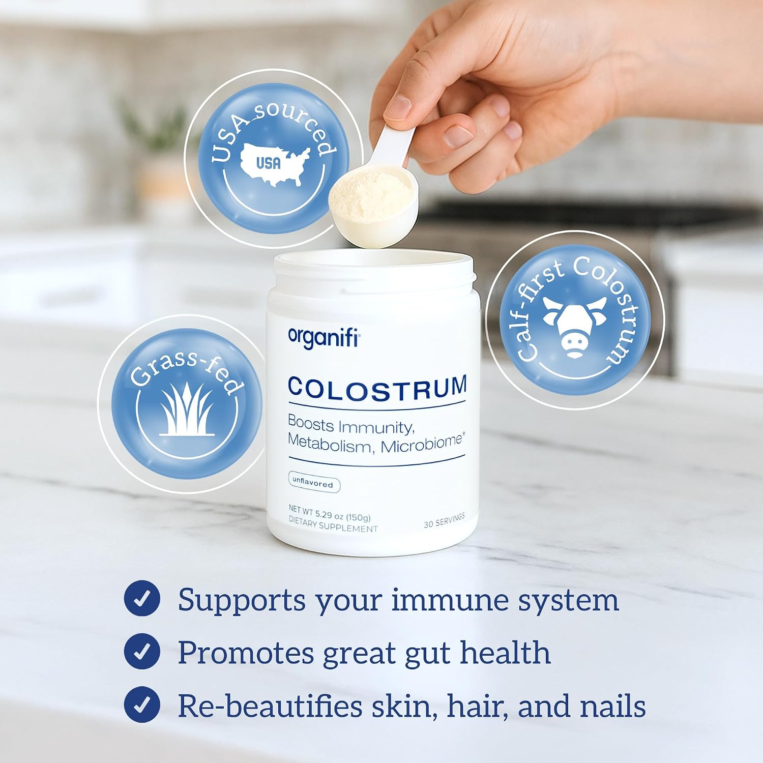 Organifi Bovine Colostrum Powder - Grass-Fed, USA-Sourced Colostrum Supplement for Gut Health, Immune Support and Recovery Gsupps Australia