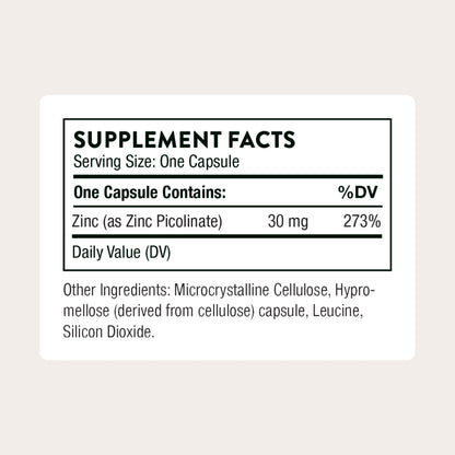 THORNE - Zinc Picolinate 30 mg - Well-Absorbed Zinc Supplement for Growth and Immune Function - Promotes Healthy Skin & Eyes - Third-Party Certified THORNE