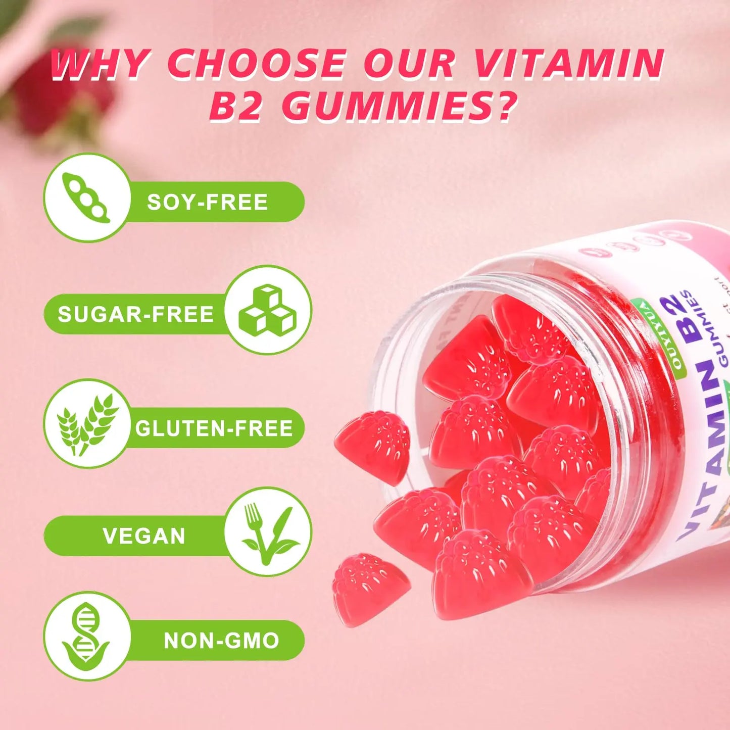 Vitamin B2 Gummies Riboflavin 400mg Supplement with Magnesium for Kids & Adults B2 Gummies for Migraine Relief, Headache Relief & Nervous System Support OUYIYUA