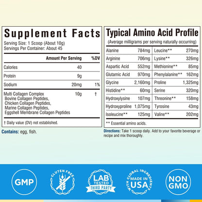 Terranics Multi Collagen Peptides Powder, Type I II III V X Hydrolyzed Collagen for Women+Men, Collagen Supplements, Fast Dissolve Terranics