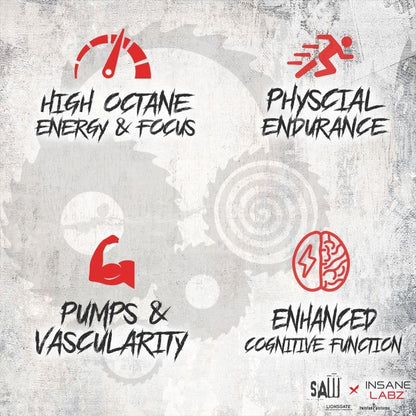 Insane Labz Psychotic Saw, High Stim Pre Workout Powder with OxyGold™ and AMPiberry®,Extreme Lasting Energy with Teacrine®,Focus with CognitIQ® and Endurance (30 Servings, Fruit Punch)