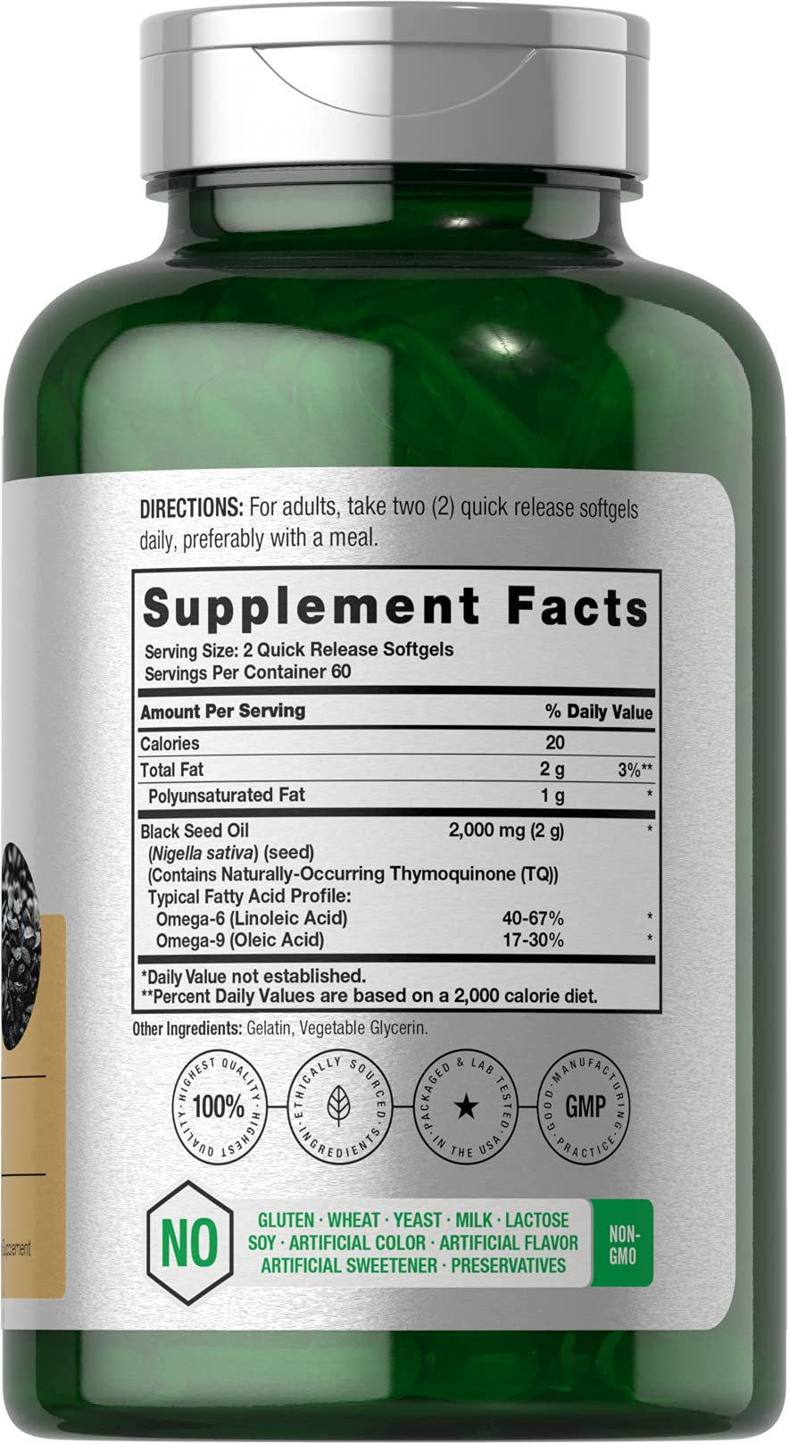 Horbaach Black Seed Oil Cold Pressed Softgel Capsules | 2000mg | 120 Count | Supplement with Omega 6 and 9 | Nigella Sativa Horbäach