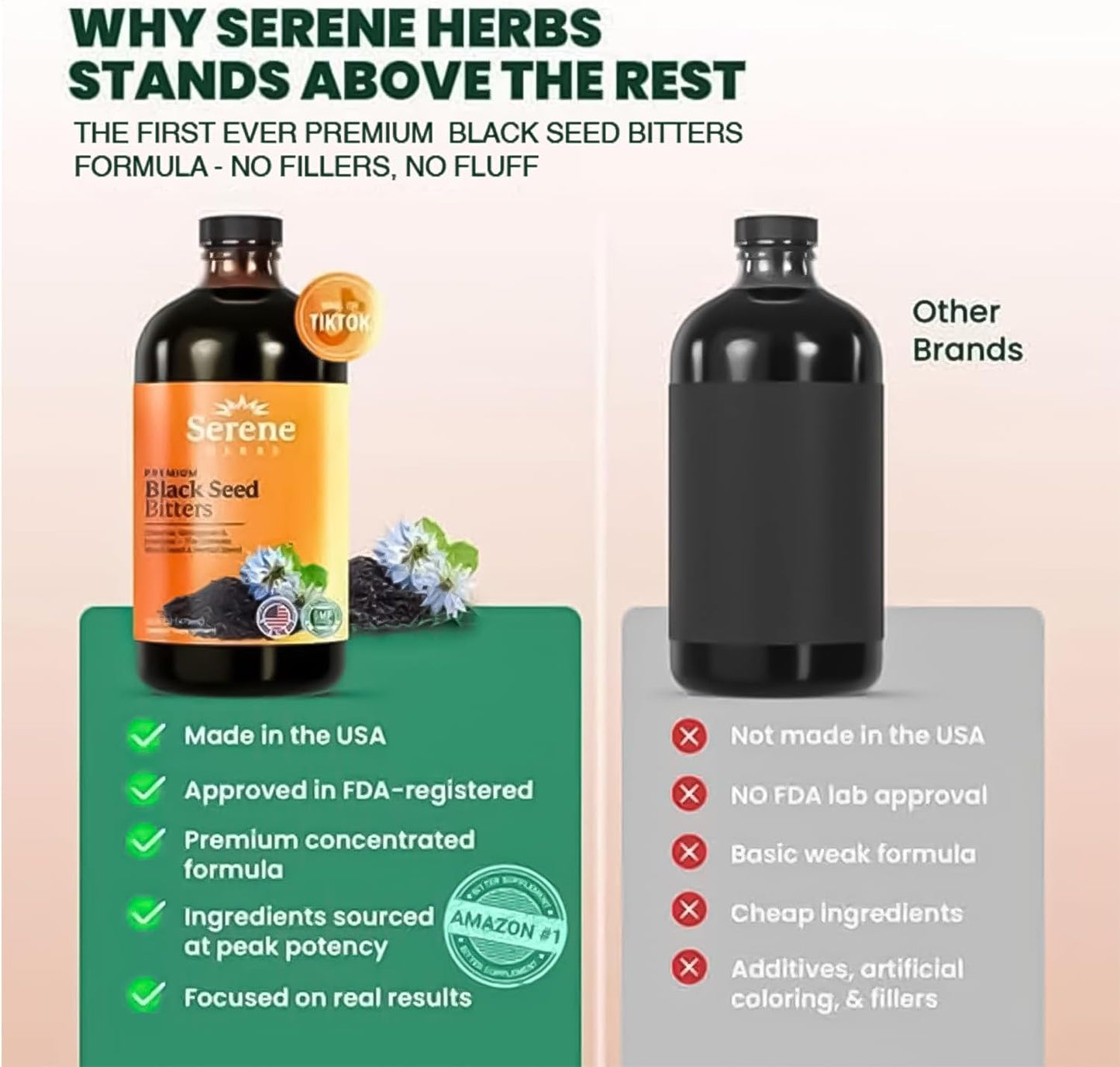 Serene Herbs Organic Black Seed Oil Bitters Liquid - Black Cumin Seed Extract, Nigella Sativa, Pure Blackseed Supplement with Thymoquinone for Immune Support & Digestion - Vegan - 16 oz
