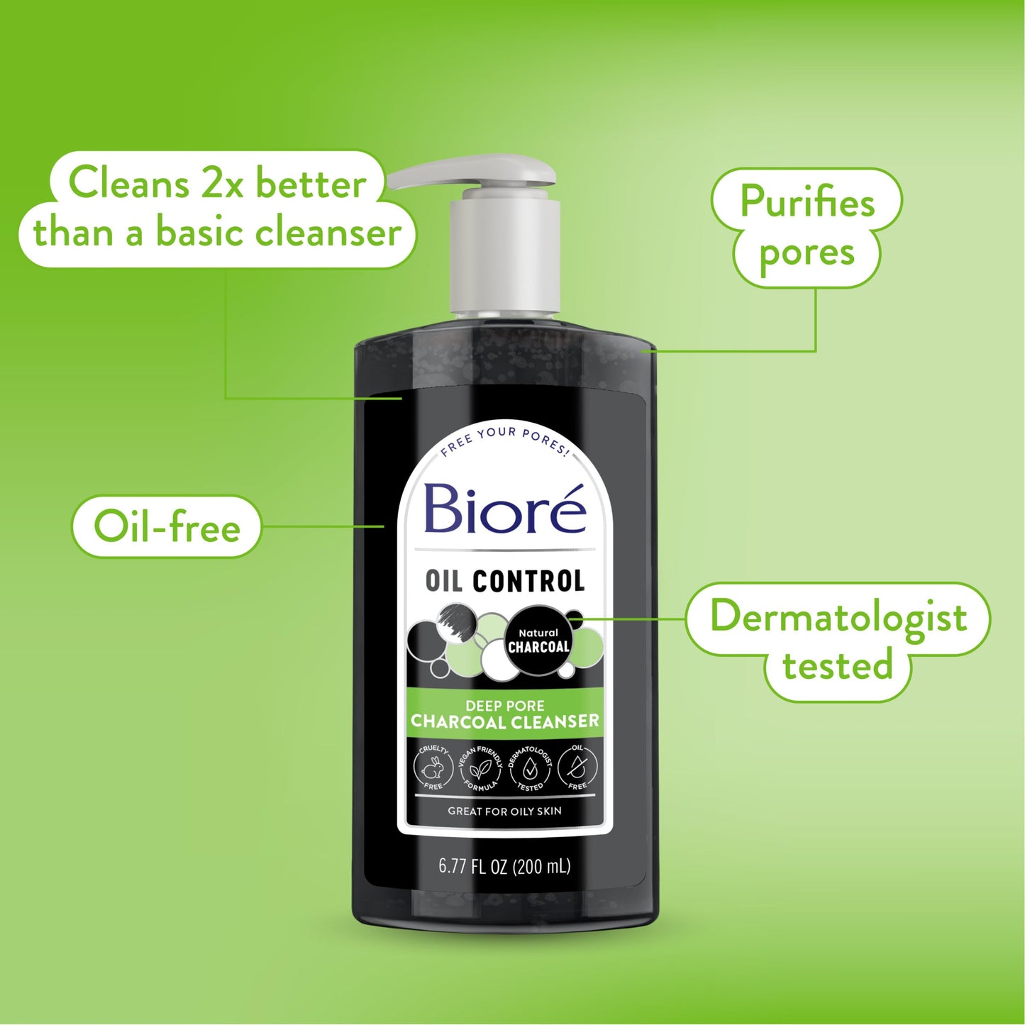 Biore Deep Pore Charcoal Face Wash, Daily Facial Cleanser for Dirt & Makeup Removal, for Oily Skin, 6.77 Oz Bioré