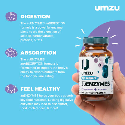 UMZU zuEnzymes Digestive Support Supplement, (30 Day Supply) – 21 Enzyme Blend with Lipase Protease & Amylase – Digestive Enzymes for Gut Health & Probiotic Daily UMZU
