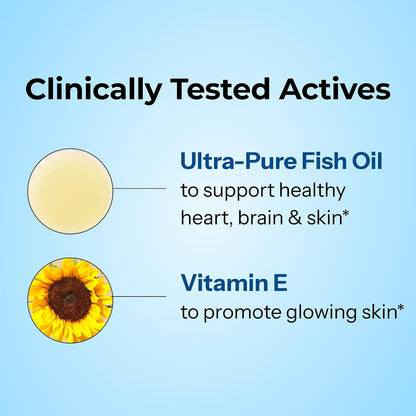 HUM OMG! Omega The Great Triple Omega 3 Fish Oil Supplement for Women & Men with Vitamin E, DHA & EPA, Skin Care & Skin Tone Support for Heart & Brain Health, Gluten Free, Non GMO, 60 Softgels