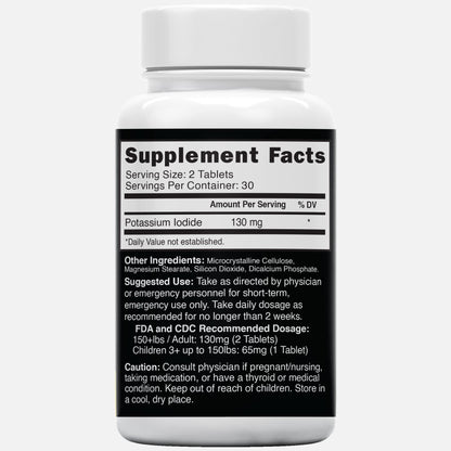 Potassium Iodide Tablets 130 mg (Pack of 2) - (120 Tablets) 10 Year Shelf-Life EXP 2034 to 2035 - Ki Pills - Yoduro de potasio - Nutri Supplements Nature's Fusions