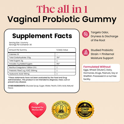 ALLFEMME Flora+ Women’s Vaginal Probiotic Gummies for pH Balance, Odor and Freshness Support with Prebiotics & Hyaluronic Acid ALLFEMME