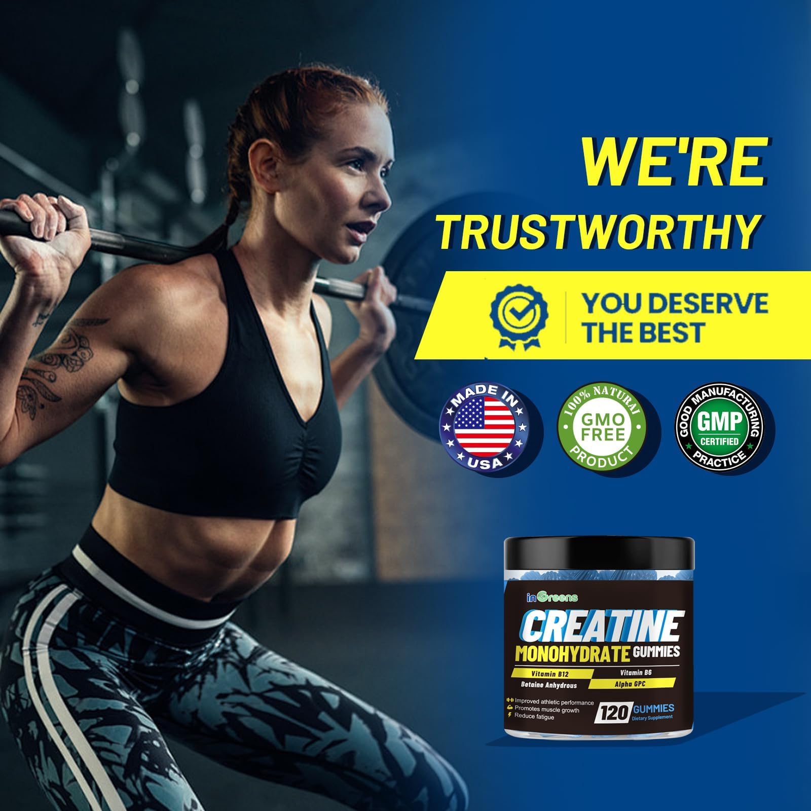 inGreens Creatine Monohydrate Gummies 6g per Serving, Sugar Free Creatine Supplements for Men & Women, Chewable Creatine for Muscle Growth, Strength, Energy inGreens buy australia supplements
