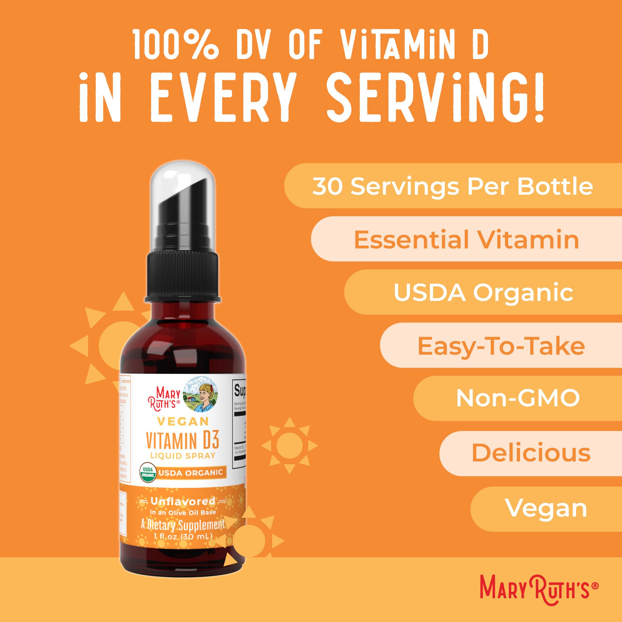 MaryRuth Organics Vitamin D USDA Organic | VIT D3 Liquid | Sugar Free | Liquid VIT D Spray Immune Support for Adults & Kids | Bone Health| Vegan | Gluten Free | Non-GMO | 30 Servings MARYRUTH'S buy australia supplements