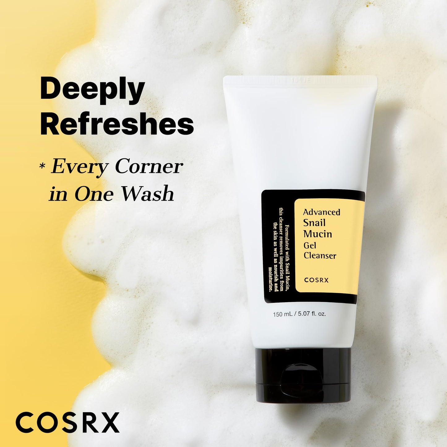 COSRX Advanced Snail Mucin Gel Cleanser, 5.07 Fl Oz / 150 mL, Rich Daily Deep Cleansing Gel for Dry & Sensitive Skin COSRX