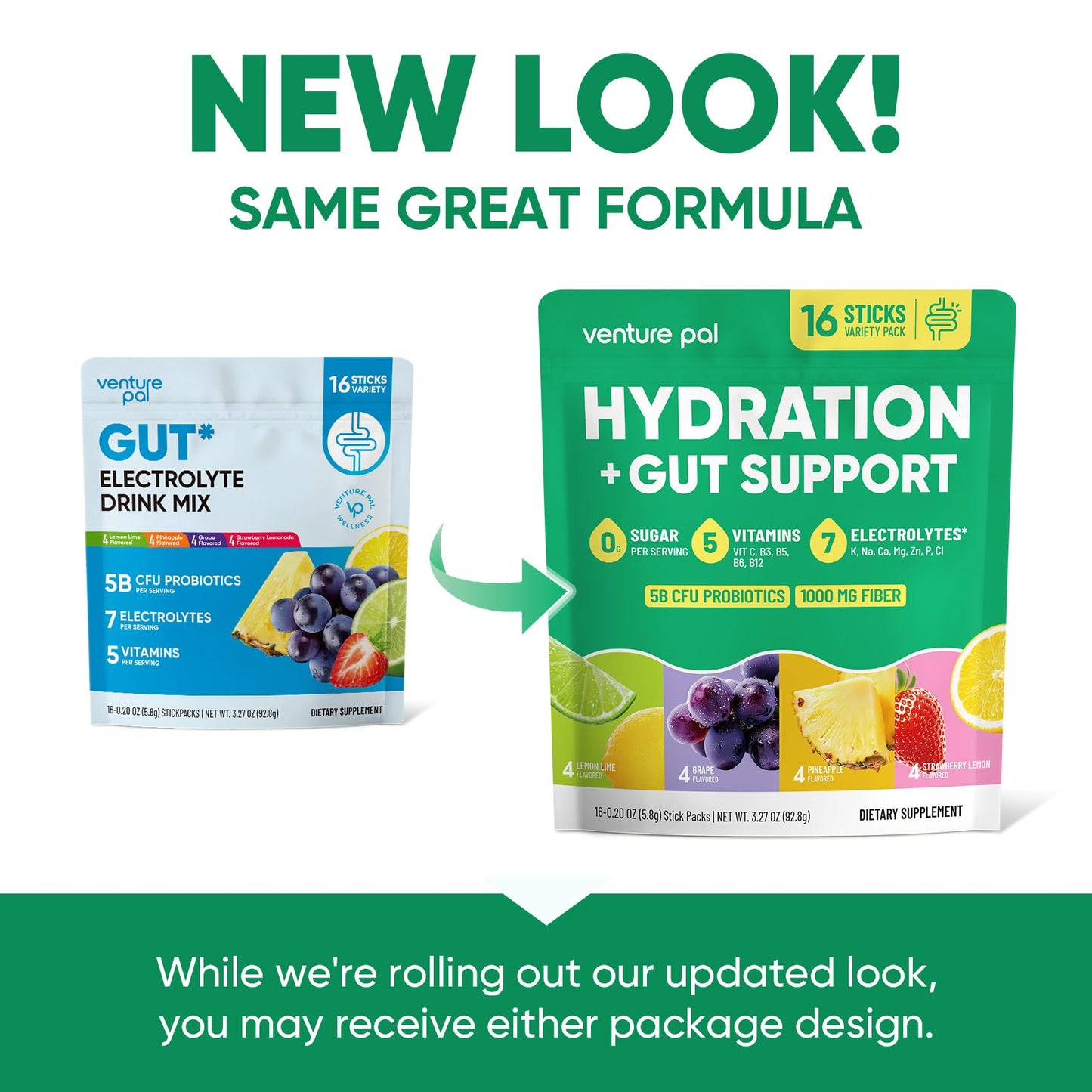 Venture Pal 2-in-1 Hydration Packets + Gut Health Electrolytes Powder - 7 Electrolytes & 5 Vitamins, Probiotics Venture Pal