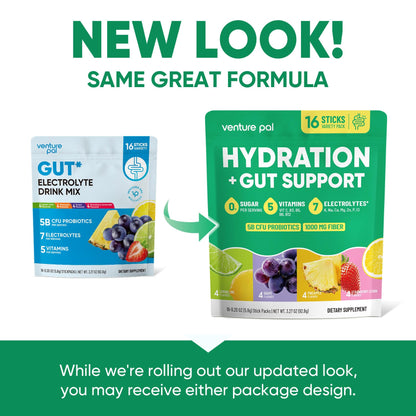 Venture Pal 2-in-1 Hydration Packets + Gut Health Electrolytes Powder - 7 Electrolytes & 5 Vitamins, Probiotics Venture Pal
