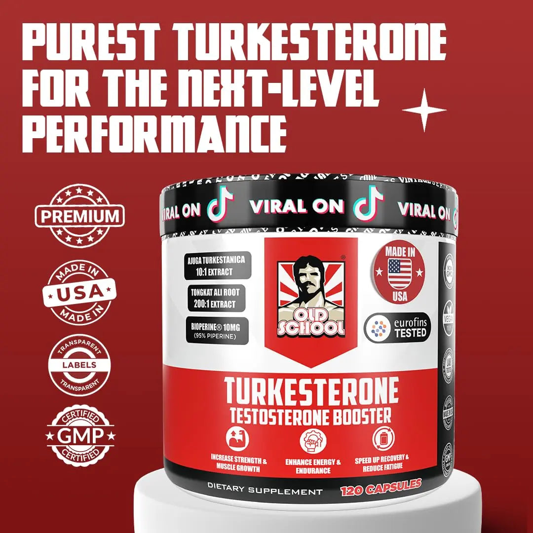 Old School Labs  Supplement for Men – Max Potency Tongkat Ali with BioPerine® for Max Absorption, Supports Muscle, Strength, Recovery, Drive & Stamina – Turkesterone, 120 Capsules Old School Labs
