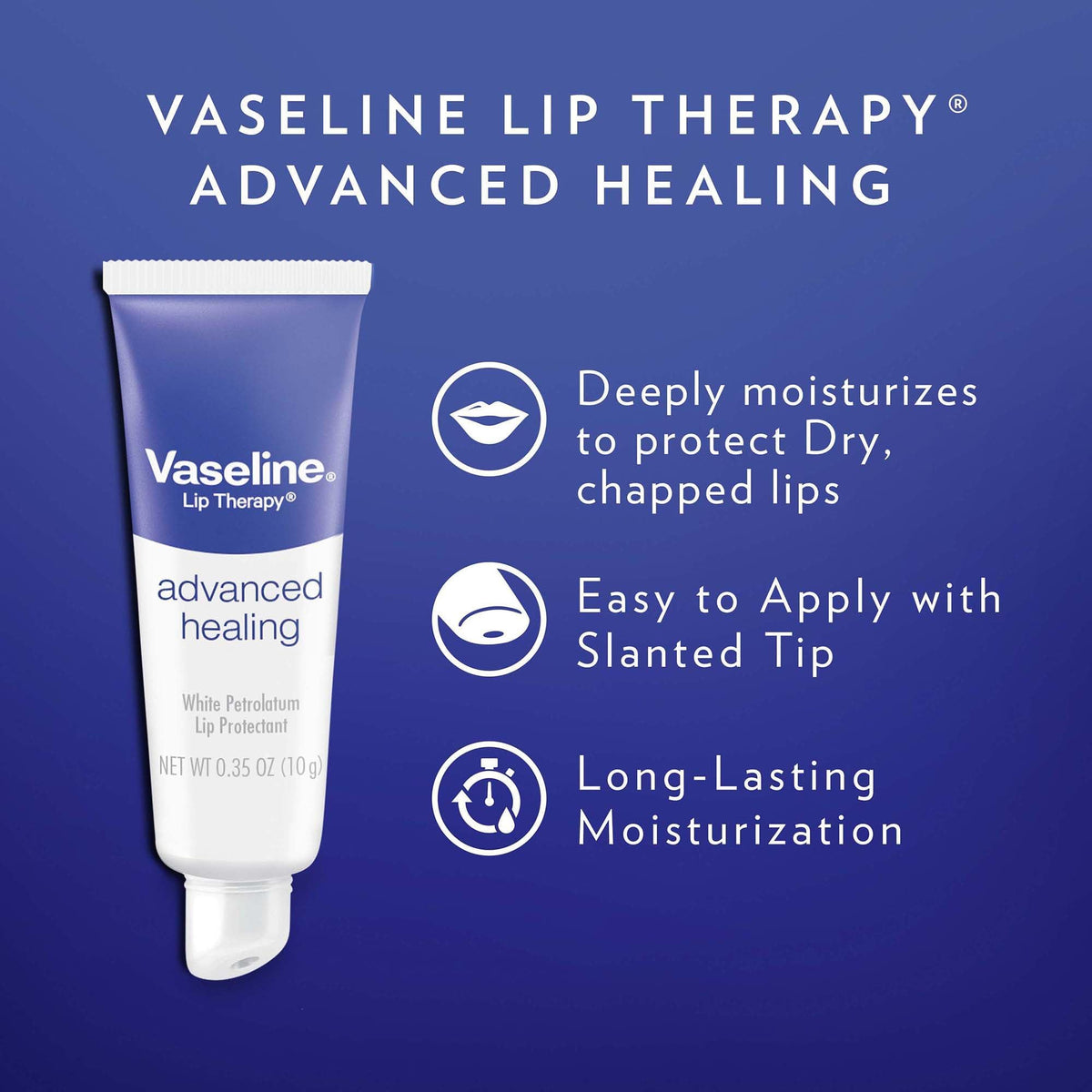 Vaseline Lip Therapy Advanced Healing 3-Pack – White Petroleum Moisturizing Lip Balm for Extremely Dry Lips, 0.35 Oz Ea Vaseline