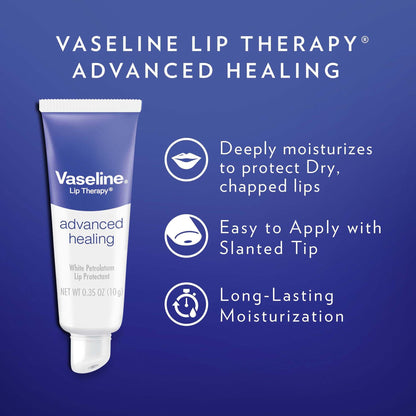 Vaseline Lip Therapy Advanced Healing 3-Pack – White Petroleum Moisturizing Lip Balm for Extremely Dry Lips, 0.35 Oz Ea Vaseline