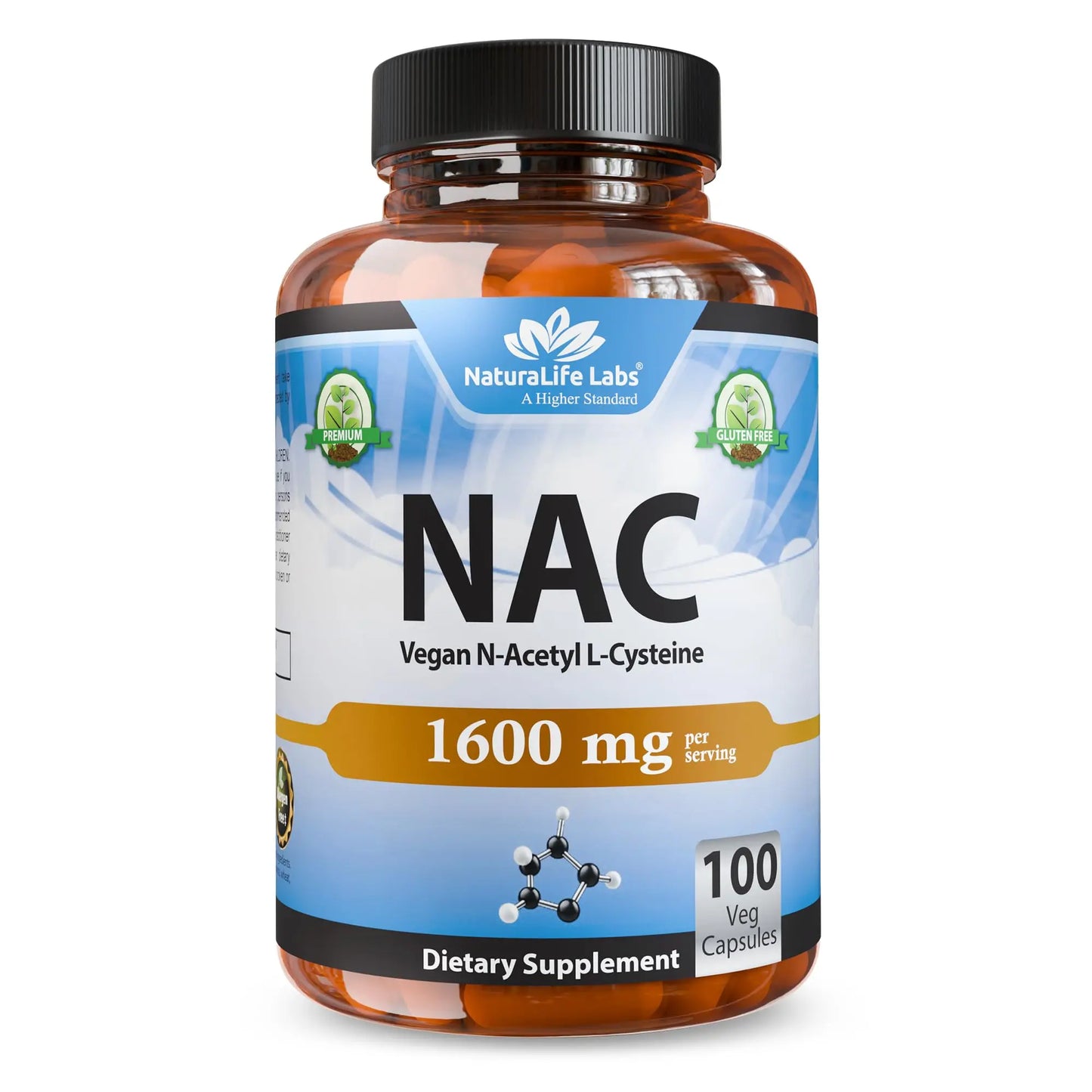 NaturaLife Labs N-Acetyl-L-Cysteine (NAC) 1600 mg – 100 Capsules - Vegan, Non-GMO & Gluten-Free NaturaLife Labs