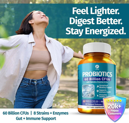 1 Body Probiotic 60 Billion for Men & Women, Gut Health Support with Prebiotics, Digestive Enzymes, Zinc & L-Glutamine, Non-GMO, 60 Vegan Capsules 1 Body