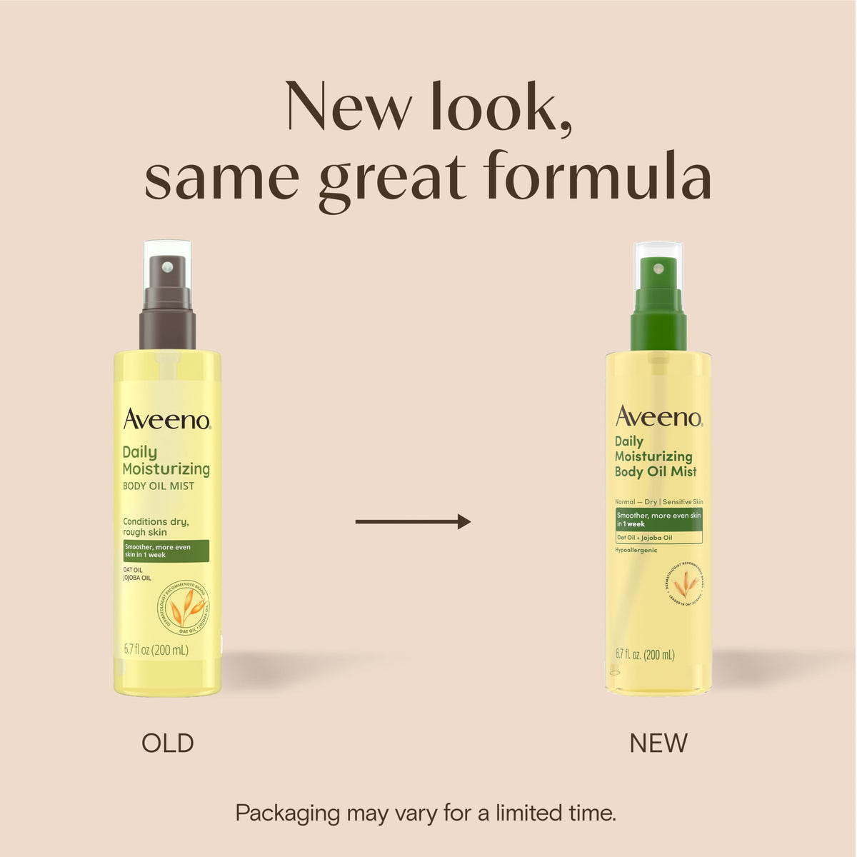 Aveeno Daily Moisturizing Body Oil Mist with Oat Oil and Jojoba Oil for Rough, Dry, Sensitive Skin, Nourishing Body Spray for Smoother, More Even Skin, Paraben- & Silicone-Free, 6.7 fl. oz Aveeno