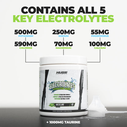 Huge Supplements Electrolytes Powder - Advanced Hydration Formula w/Full Electrolyte Profile - Sugar Free, No Artificial Flavors or Colors - 45 Servings (Artic Lime)