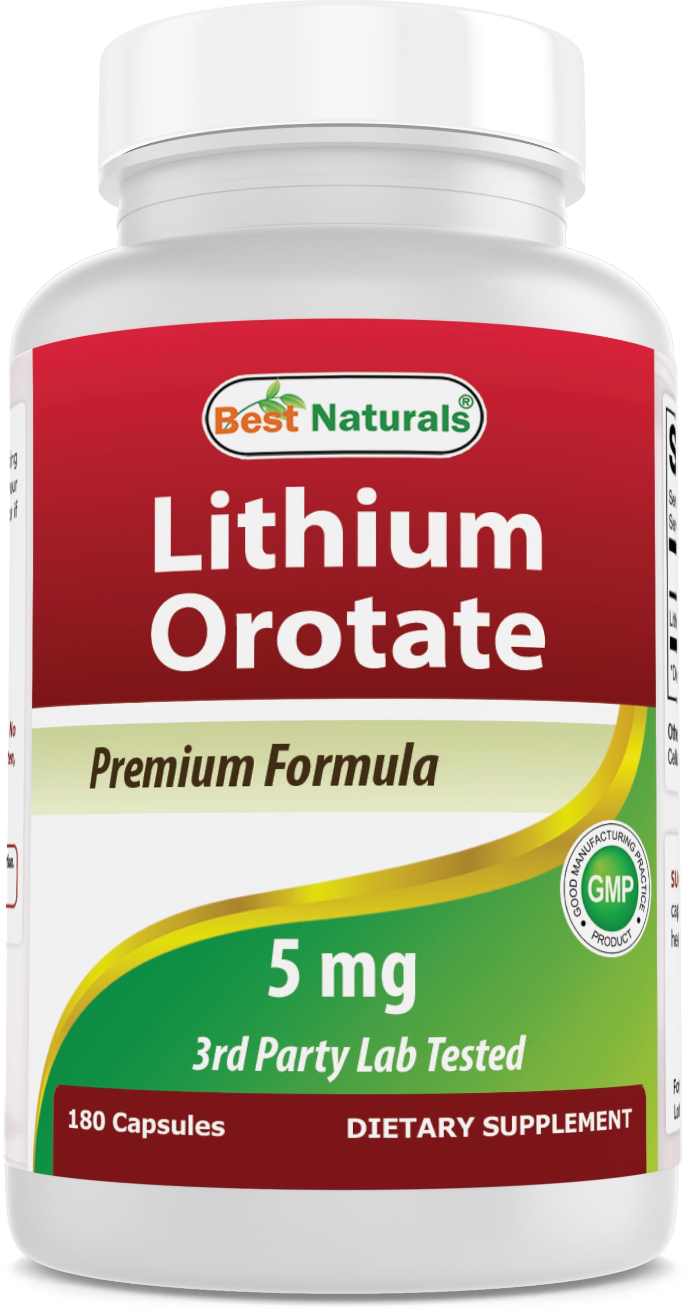 Best Naturals Lithium Orotate 5 mg 180 Capsules - Non GMO - Gluten Free Best Naturals