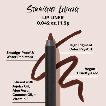 The Lip Bar - Lip Liner, Straight Living (Deep Brown) - High Pigment & Super Creamy - Smudge Proof & Water Resistant - Jojoba Oil, Aloe Vera, Coconut Oil, & Vitamin E - Vegan & Cruelty Free - .042 oz The Lip Bar