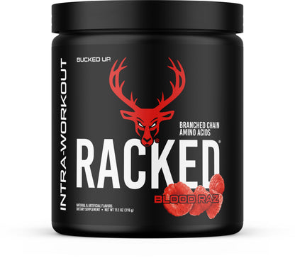 Bucked Up Racked Blood Raz | Intra Workout BCAA 2-1-1 Formula with L Carnitine Acetyl L Carnitine Taurine and L Tyrosine | Amino Acid Powder Supplement (30 Servings)