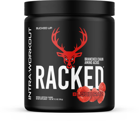 Bucked Up Racked Blood Raz | Intra Workout BCAA 2-1-1 Formula with L Carnitine Acetyl L Carnitine Taurine and L Tyrosine | Amino Acid Powder Supplement (30 Servings)