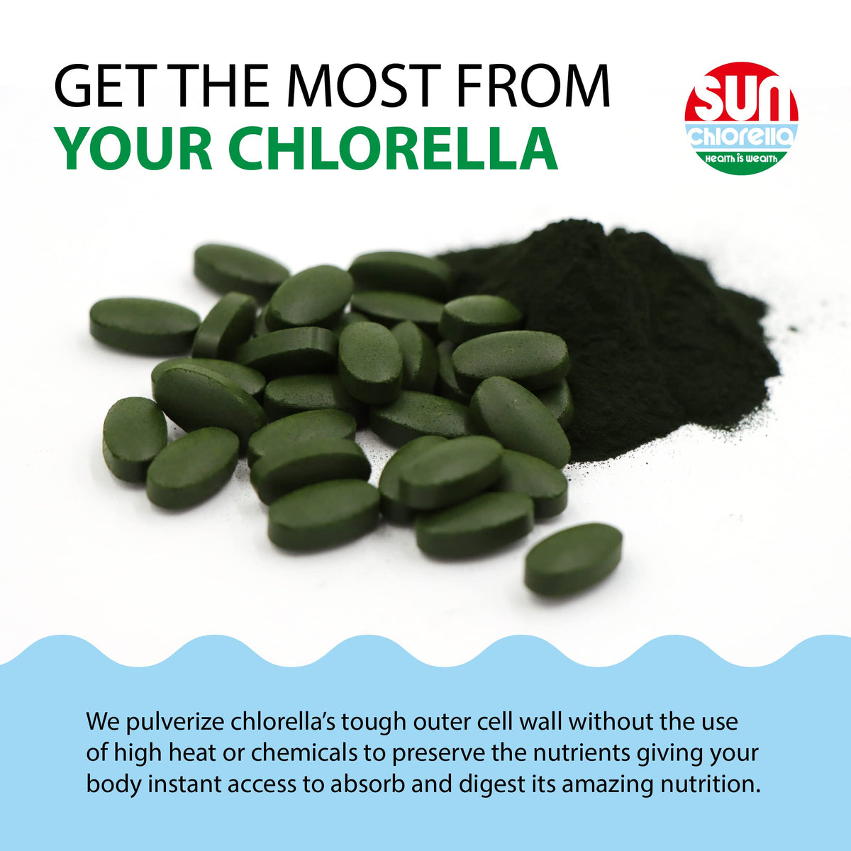 Sun Chlorella 500mg Whole Body Wellness Green Algae Superfood Supplement - Immune Defense, Gut Health, Natural Purification, Energy Boost Sun Chlorella