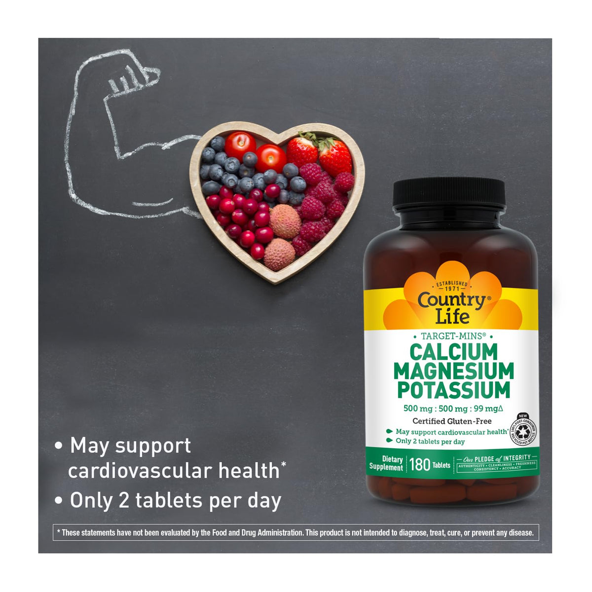 Country Life Target Mins - Calcium Magnesium Potassium Bone & Heart Health Supplement, 1000mg Calcium, 500mg Magnesium, Supports Calcium Utilization Country Life