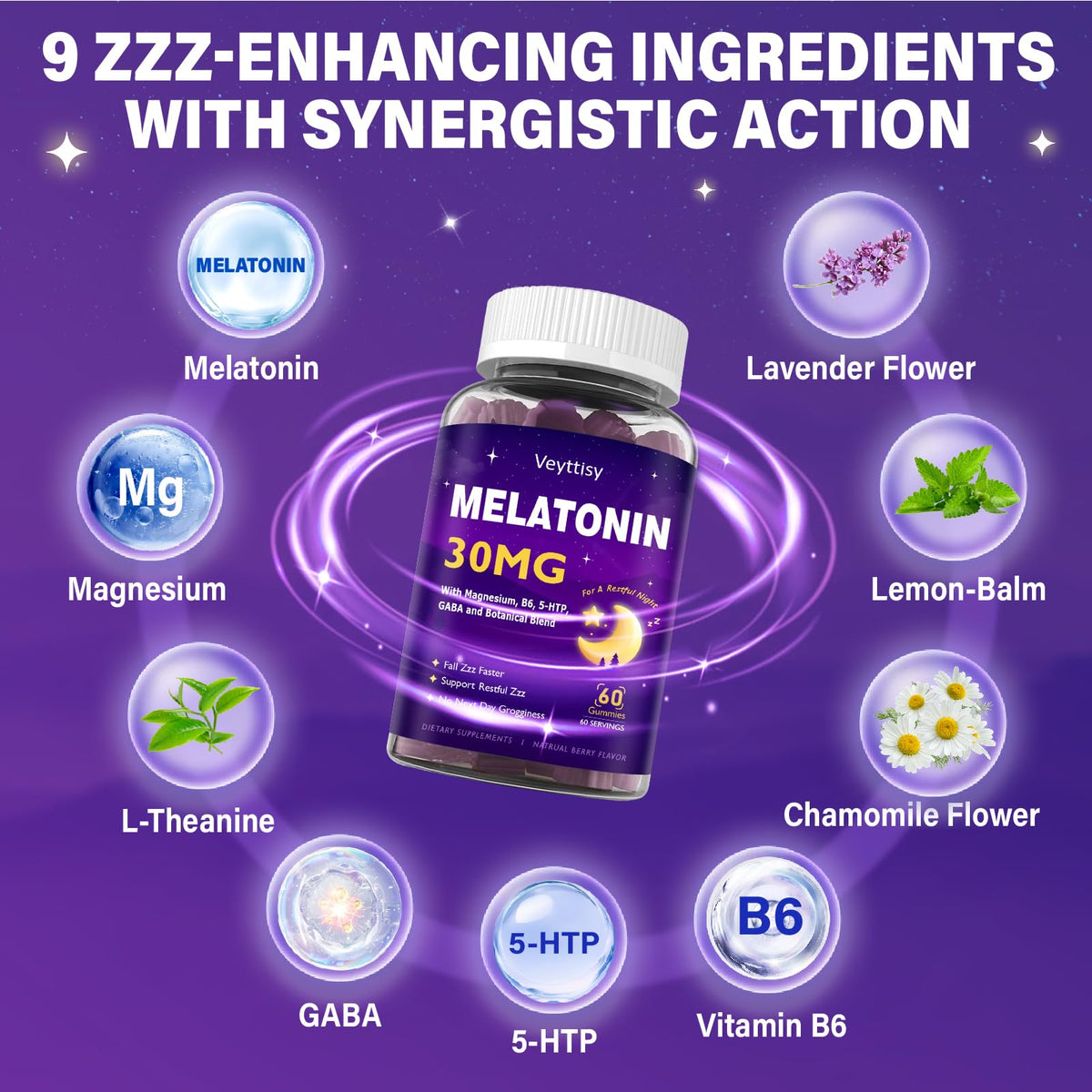 Veyttisy Melatonin 30mg Gummies for Adults - Sugar Free Melatonin Gummies Maximum Strength with Magnesium, B6, GABA & Botanical Blend - Non-Habit Forming,Vegan Veyttisy